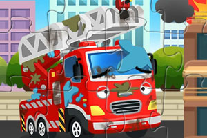 《破旧卡通消防车拼图》游戏画面1